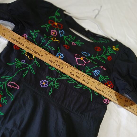 eShakti Sz XL 18 (US 12) Black Floral Embroidered Dress cotton blend - Picture 11 of 15